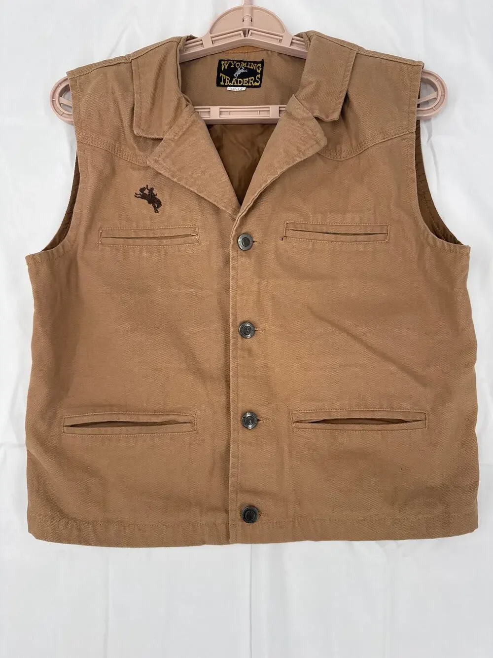 WYOMING TRADERS kids Lined Cotton Canvas Western brown Vest Size 10-12